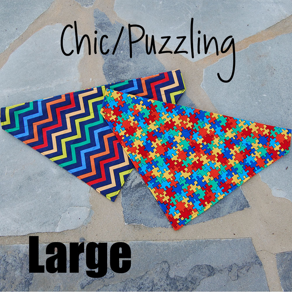 Reversible Dog Scarf - Puzzle/Chic Chevy