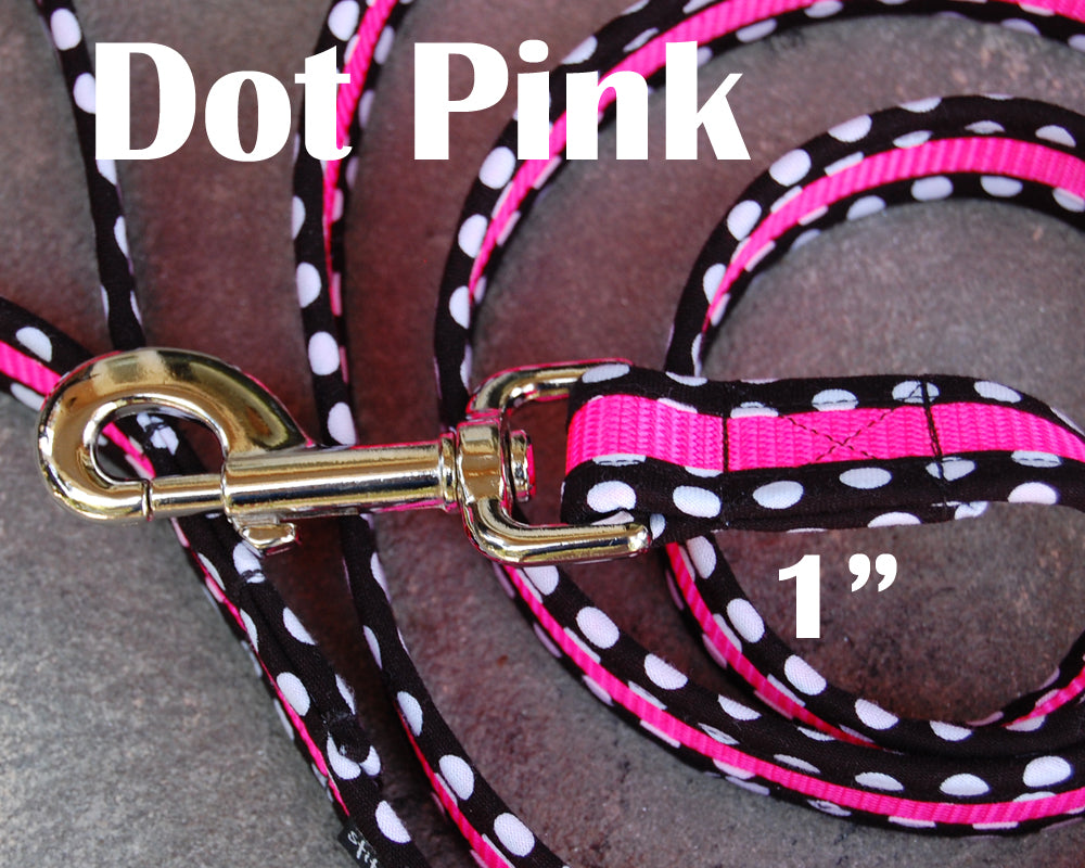 Dot Pink Dog Leash 1" | Stitchpet