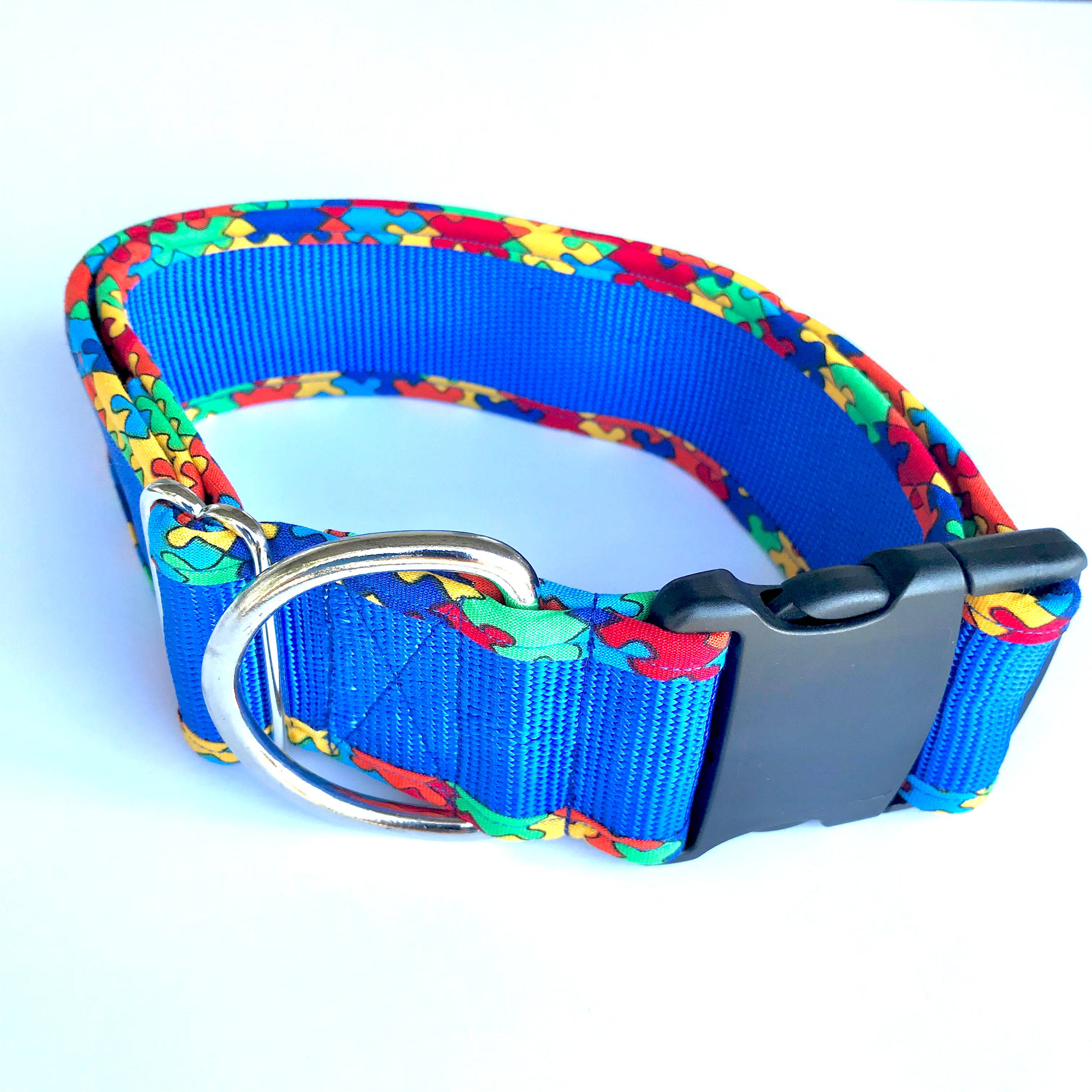 Wide Dog Collar - Puzzle Blue