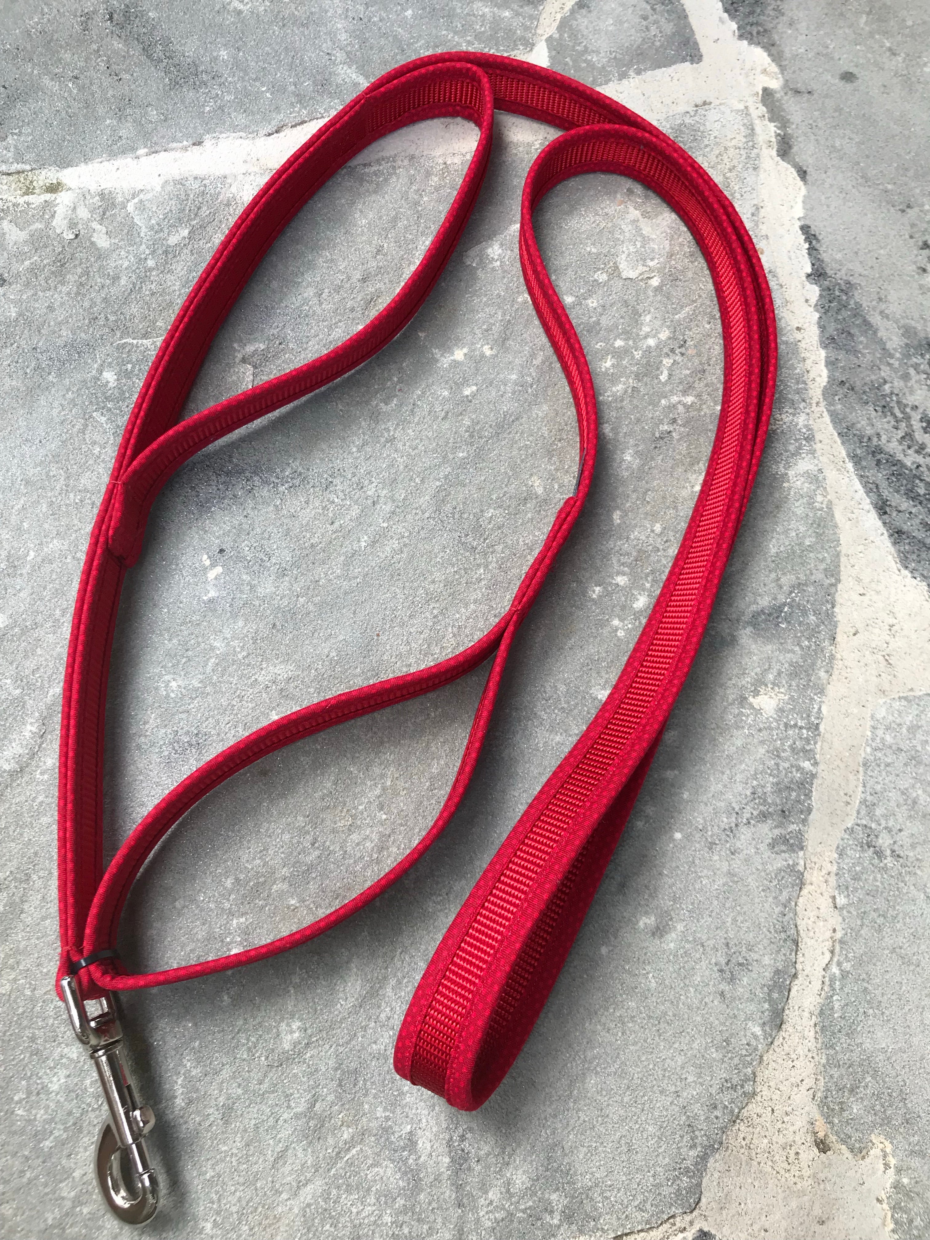 Double Handle Dog Leash | Red on Red | Stitchpet