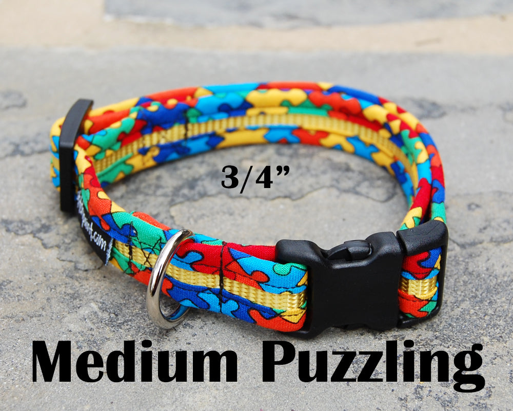 Medium Puzzle Dog Collar | Autism Awareness | Stitchpet