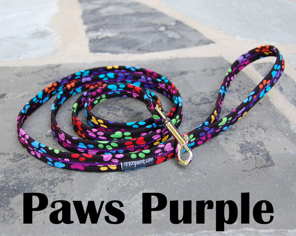 Paws Purple Dog Leash 5/8" | Stitchpet