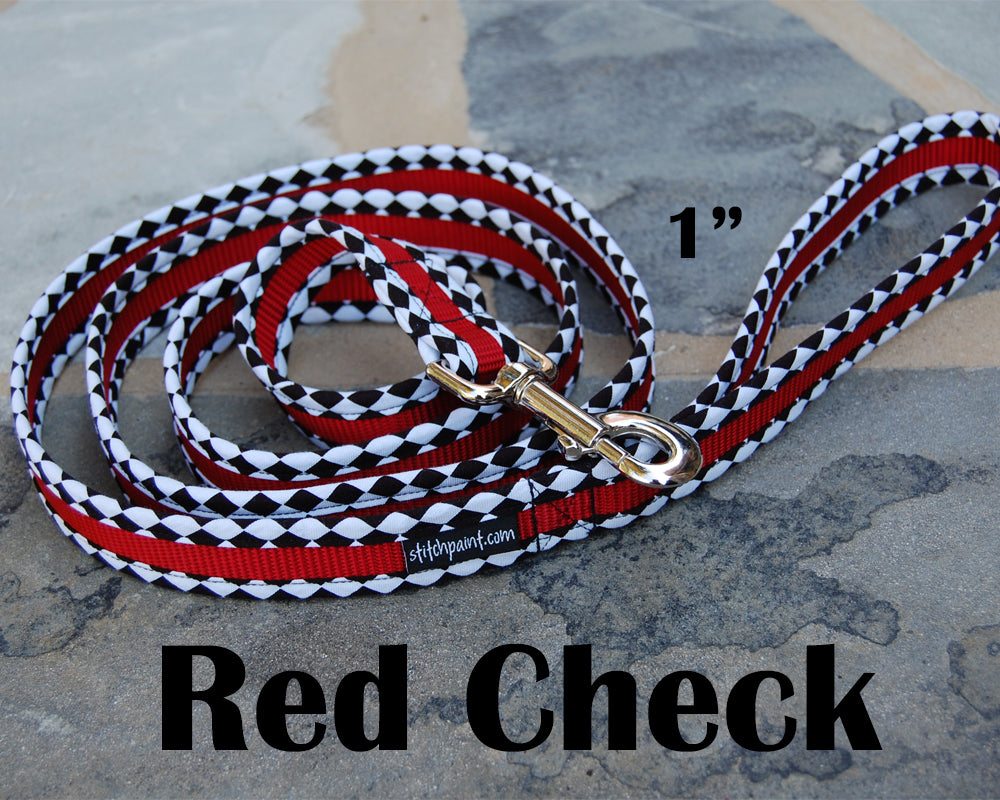 Red B & W Check Dog Leash 1" | Stitchpet