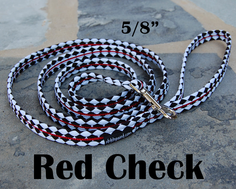 Red B & W Check Dog Leash 5/8" | Stitchpet