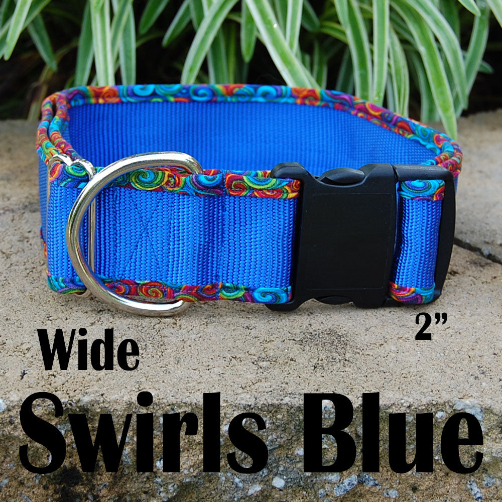 Wide Dog Collar - Swirls Blue