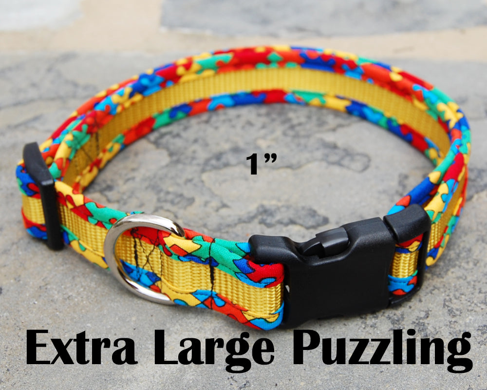 X-Large Puzzle Dog Collar | Autism Awareness | Stitchpet