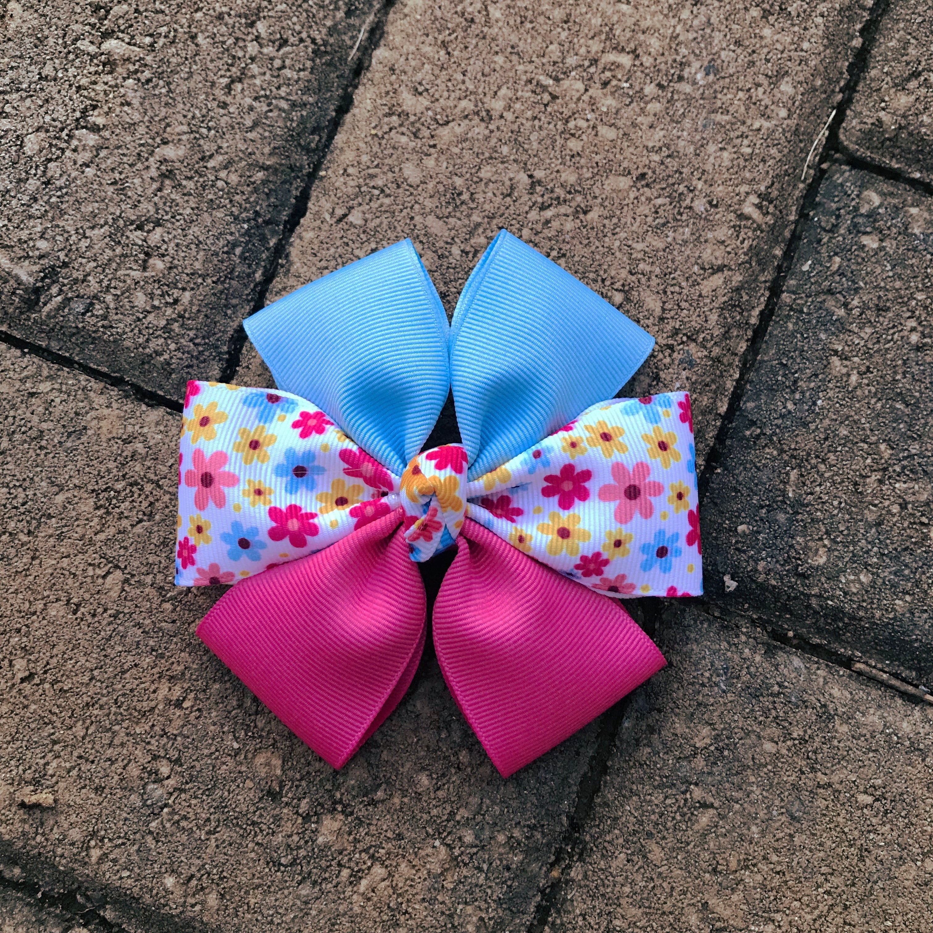 Boutique Dog Bow | Pink Blue Floral | Stitchpet