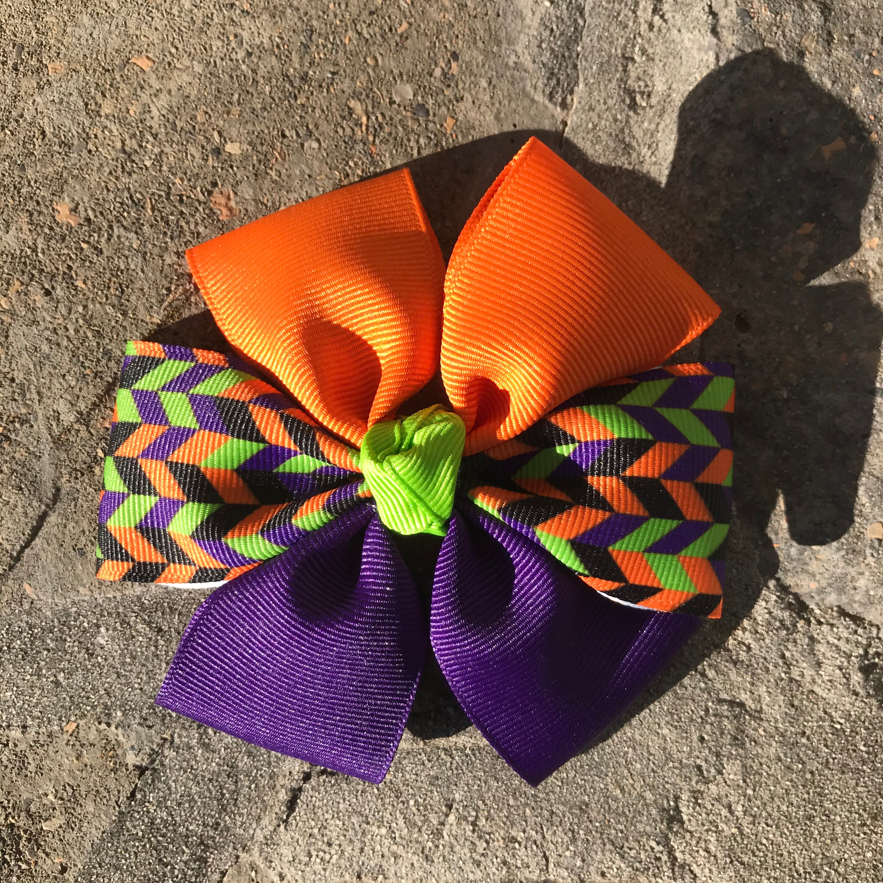 Dog Bow - Orange Purple Green Chevron
