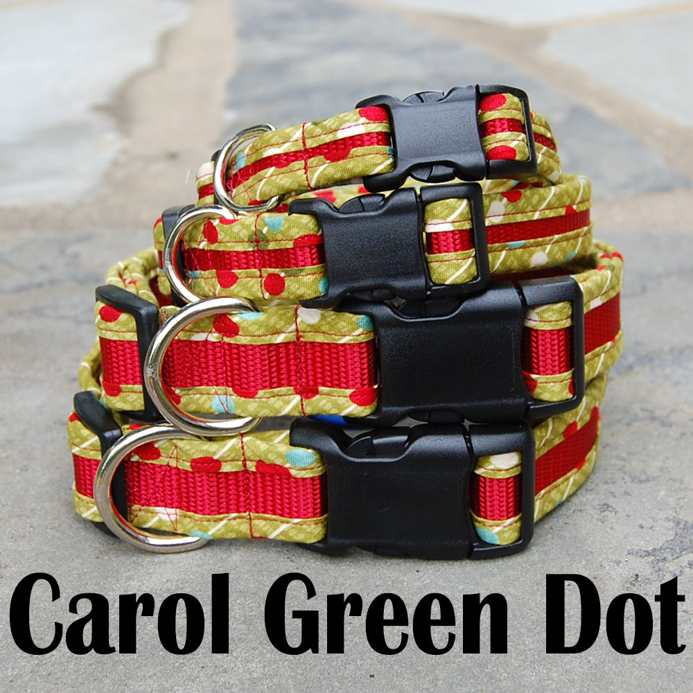 Dog Collar - Green Carol Dot