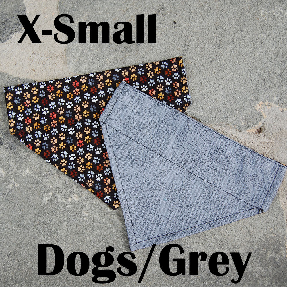 Reversible Dog Scarf - Dog Paws/Gray