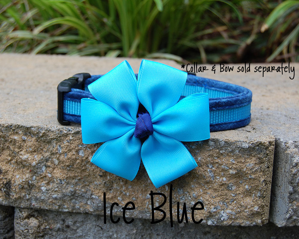 Comfortable Dog Collar shown with optional bow | Ice Blue | Stitchpet