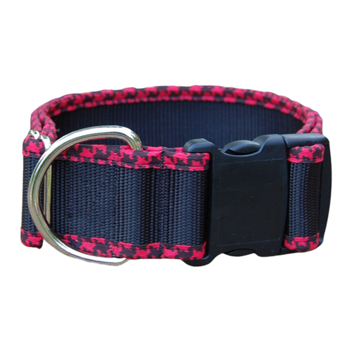 Wide Dog Collar - Red Houndstooth