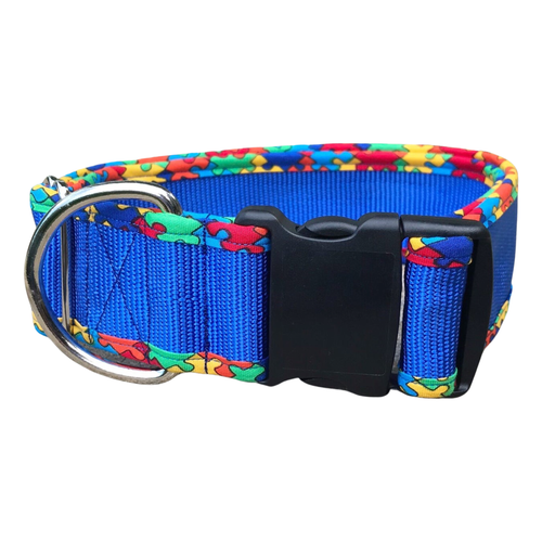 Wide Dog Collar - Puzzle Blue