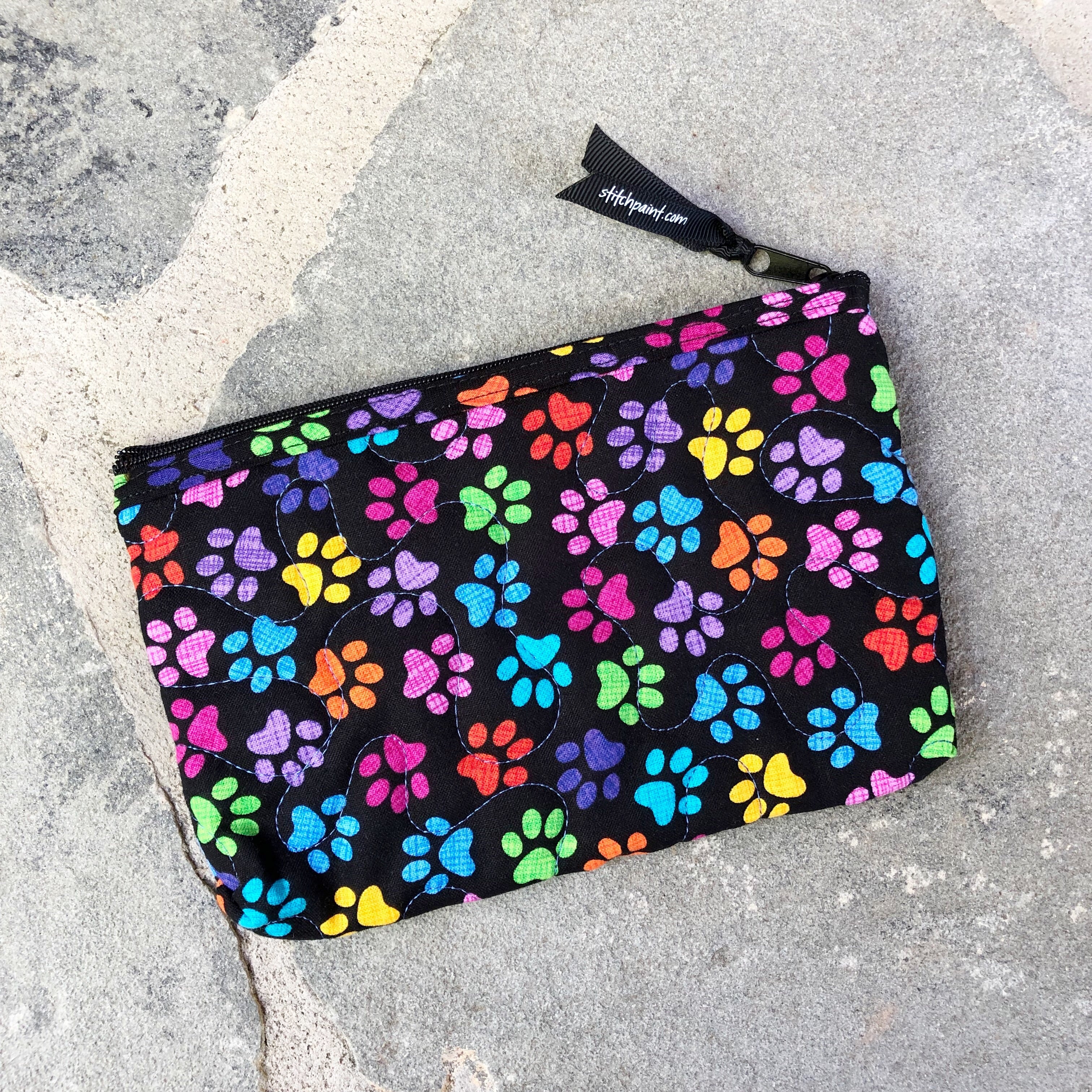 Small Zipper Pouch | Quilted Fabric Zipper Case | Stitchpaint | Paws