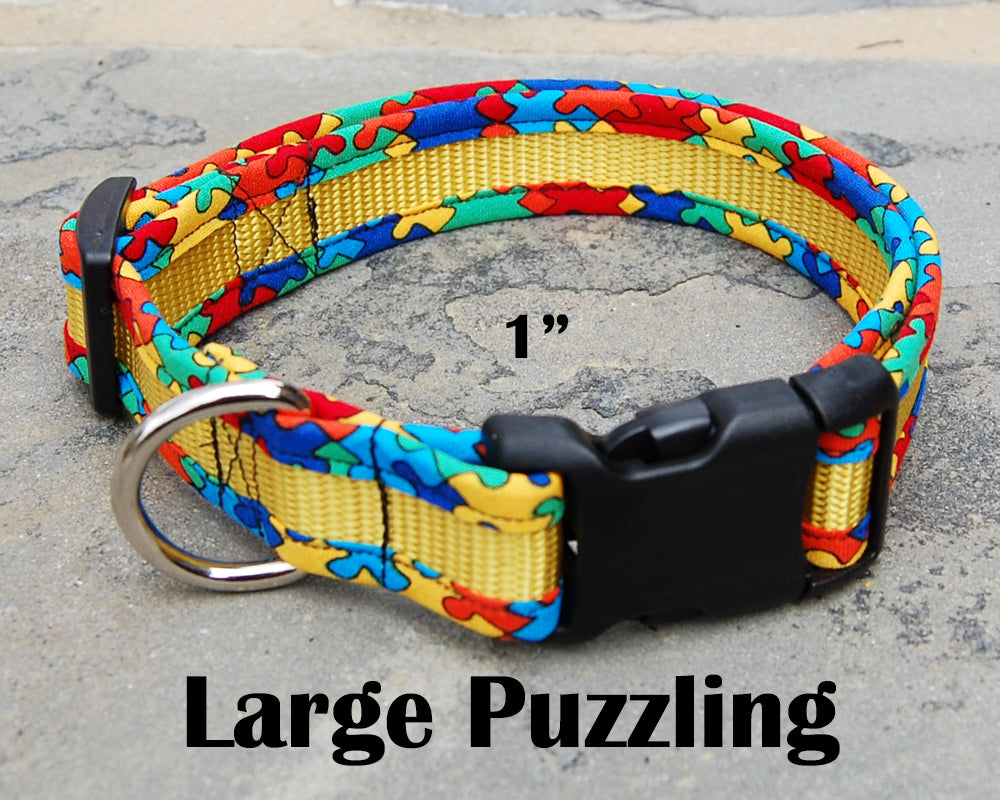 Large Puzzle Dog Collar | Autism Awareness | Stitchpet