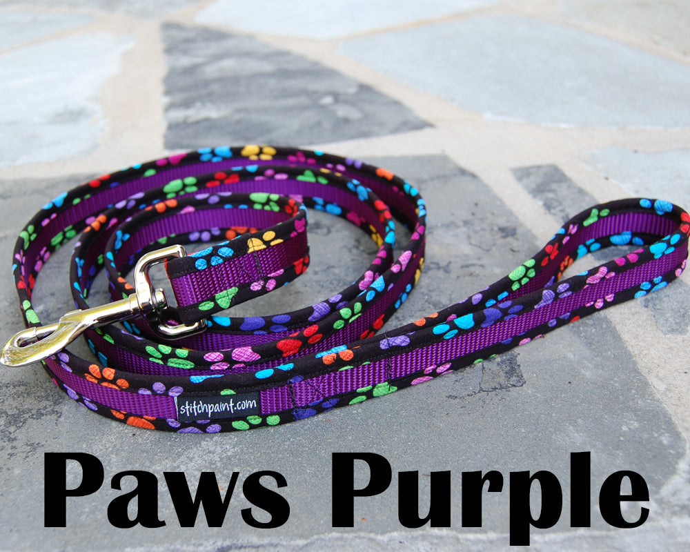 Paws Purple Dog Leash 1" | Stitchpet