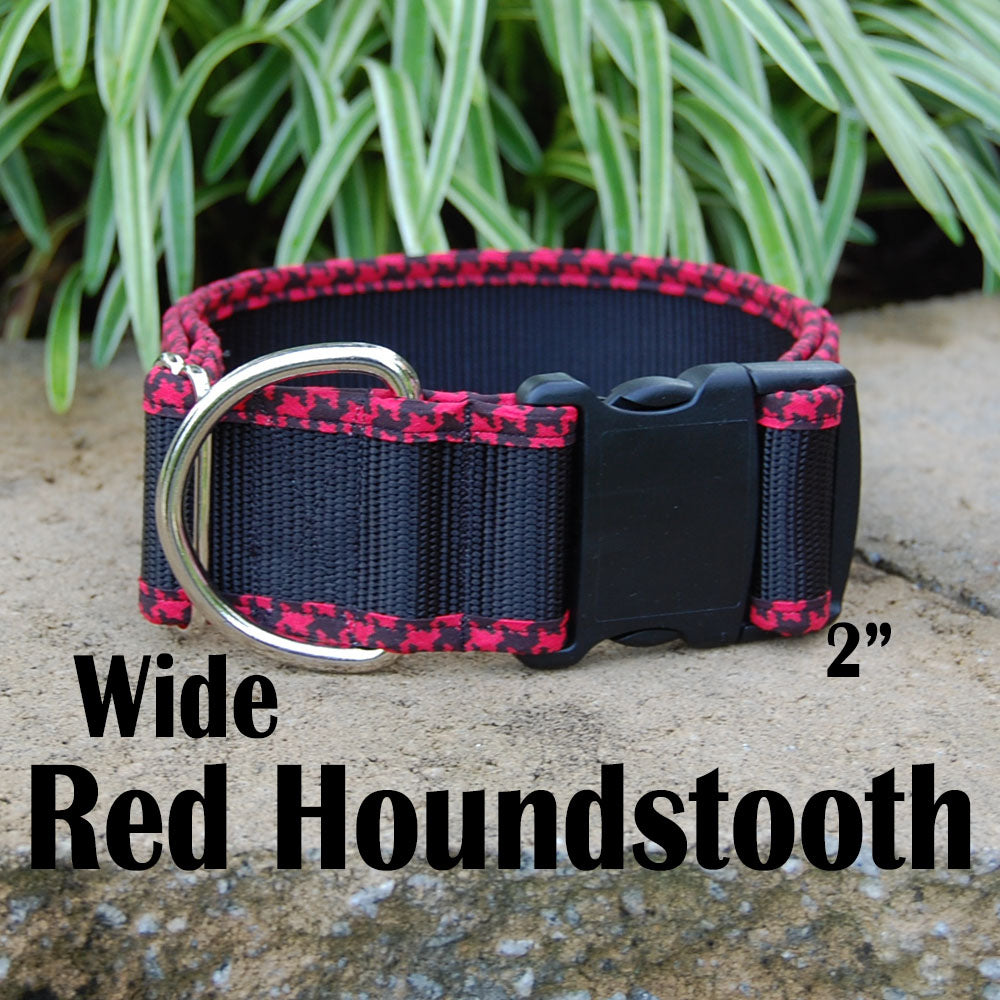 Wide Dog Collar - Red Houndstooth